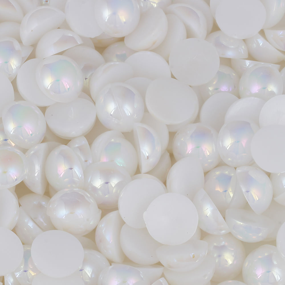 Meia Perola ABS Sem Furo Irisada Luli 14mm Branco Iris