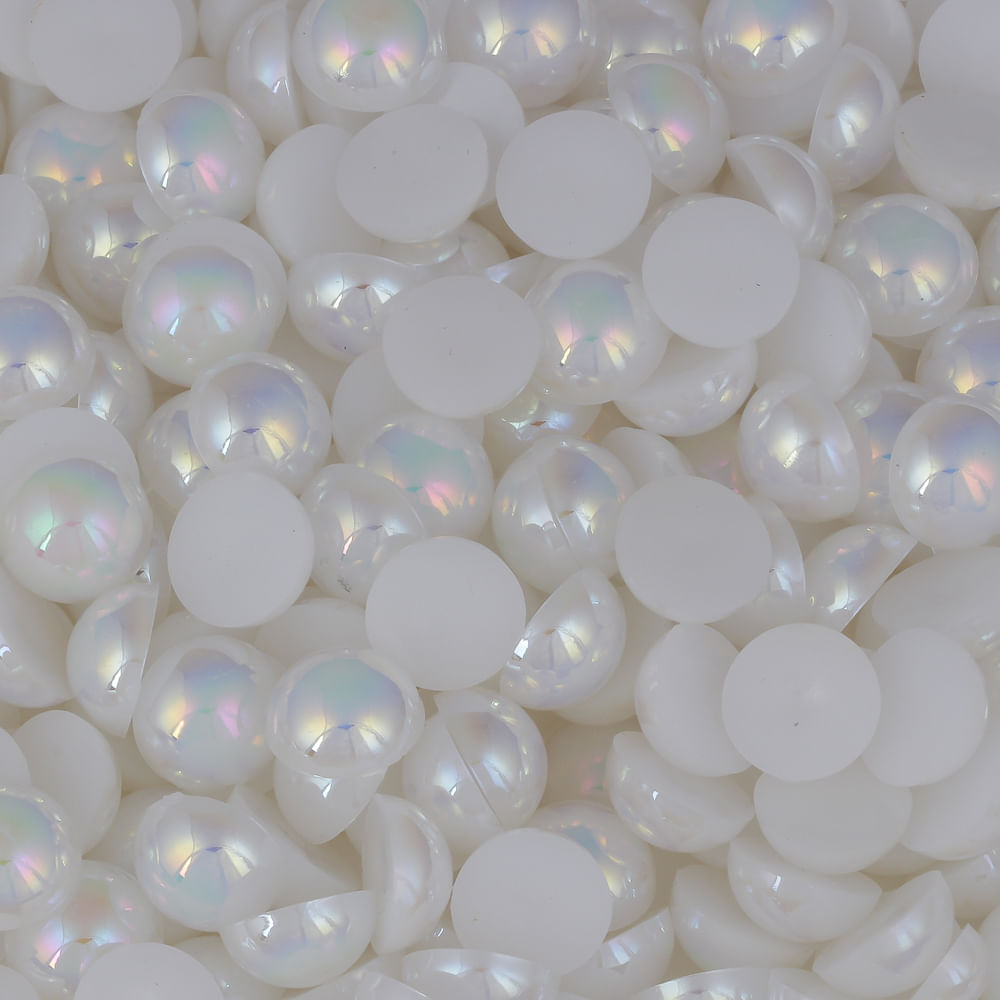 Meia Perola ABS Sem Furo Irisada Luli 12mm Branco Iris
