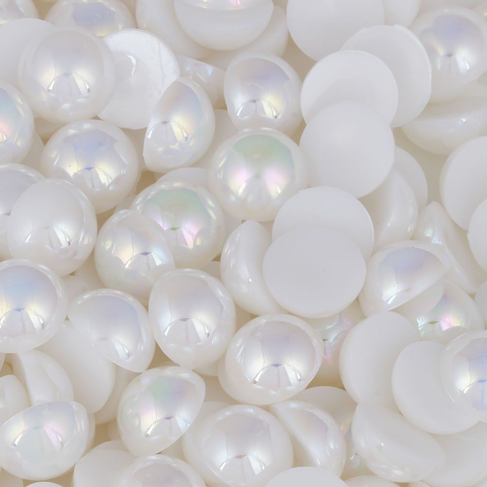 Meia Perola ABS Sem Furo Irisada Luli 16mm Branco Iris